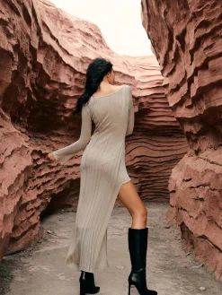 Online Asymmetric Split Sweater Long Dress Sweater Dresses|Cocktail & Party Dresses