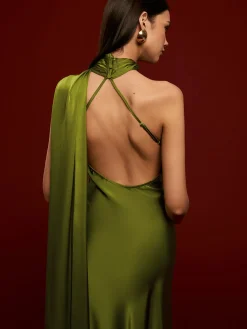 New Asymmetrical Backless Satin Dress Casual Dresses|Cocktail & Party Dresses