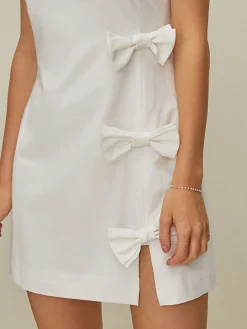 Online Asymmetrical Bow Short Dress White Dresses|Casual Dresses