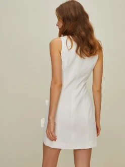 Online Asymmetrical Bow Short Dress White Dresses|Casual Dresses