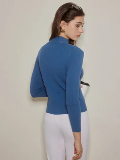 Hot Asymmetrical Breasted Slim Polo Sweater Sweater Tops|Sweaters & Cardigans