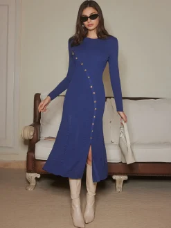 Best Asymmetrical Breasted Slim Sweater Dress Sweater Dresses|Work Dresses