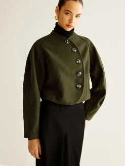 Outlet Asymmetrical Button Crop Tweed Coat Outerwear|Crop Tops