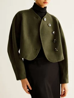 Outlet Asymmetrical Button Crop Tweed Coat Outerwear|Crop Tops