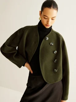 Outlet Asymmetrical Button Crop Tweed Coat Outerwear|Crop Tops