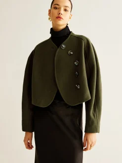 Outlet Asymmetrical Button Crop Tweed Coat Outerwear|Crop Tops