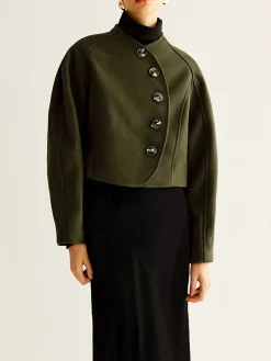 Outlet Asymmetrical Button Crop Tweed Coat Outerwear|Crop Tops
