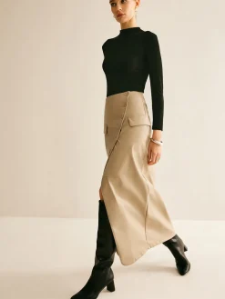 Online Asymmetrical Button Faux Leather Skirt Skirts|Bottoms