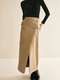 Online Asymmetrical Button Faux Leather Skirt Skirts|Bottoms