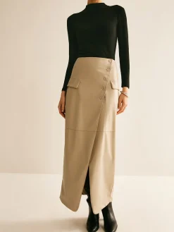 Online Asymmetrical Button Faux Leather Skirt Skirts|Bottoms