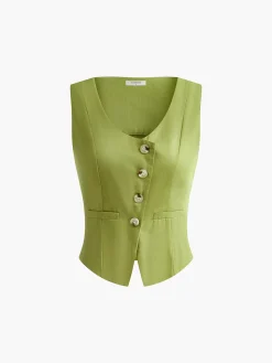 Clearance Asymmetrical Button Pleated Shorts Set Matching Sets