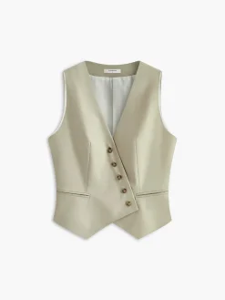Outlet Asymmetrical Button Pockets Vest Outerwear|Vests
