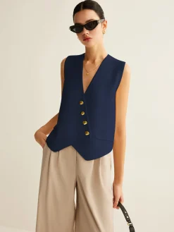 Hot Asymmetrical Button Sweater Vest Sweater Vests|Sweaters & Cardigans