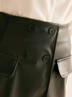 Asymmetrical Button Zipper PU Skirt Skirts|Bottoms