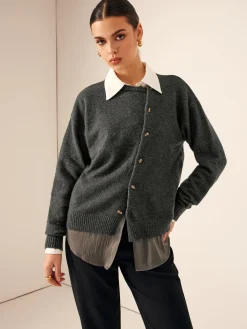Online Asymmetrical Button-Down Crew Neck Cardigan Cardigans|Sweaters & Cardigans