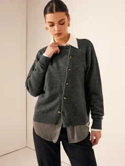 Online Asymmetrical Button-Down Crew Neck Cardigan Cardigans|Sweaters & Cardigans