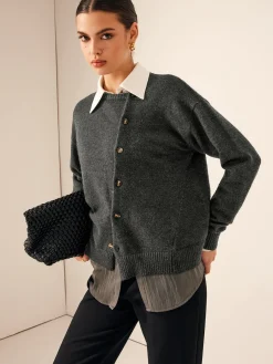 Online Asymmetrical Button-Down Crew Neck Cardigan Cardigans|Sweaters & Cardigans