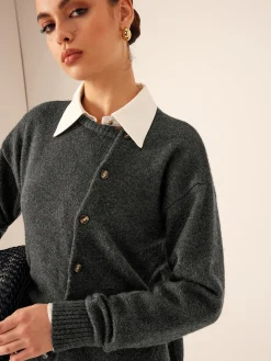 Online Asymmetrical Button-Down Crew Neck Cardigan Cardigans|Sweaters & Cardigans