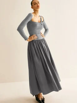 Hot Asymmetrical Chic Panel Pleated Dress Casual Dresses|Long Dresses
