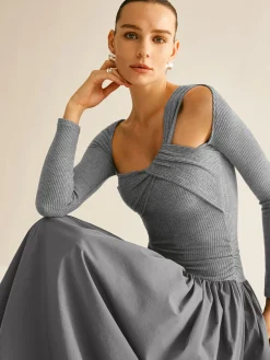 Hot Asymmetrical Chic Panel Pleated Dress Casual Dresses|Long Dresses