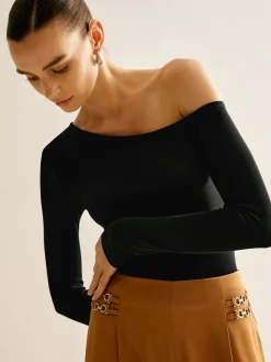 Clearance Asymmetrical Cold Shoulder Jersey T-Shirt T-shirts|Tops