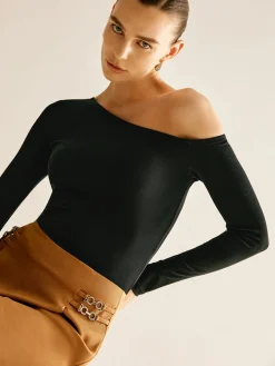 Clearance Asymmetrical Cold Shoulder Jersey T-Shirt T-shirts|Tops
