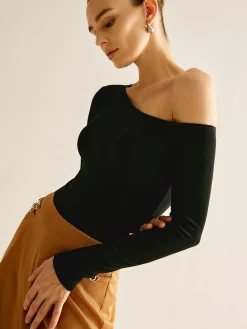 Clearance Asymmetrical Cold Shoulder Jersey T-Shirt T-shirts|Tops