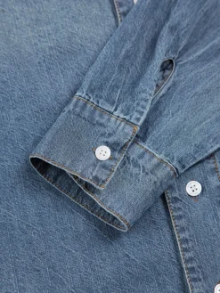 Online Asymmetrical Collar Denim Crop Shirt Crop Tops|Denim