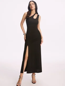 Online Asymmetrical Collar Long Dress Black Dresses|Cocktail & Party Dresses