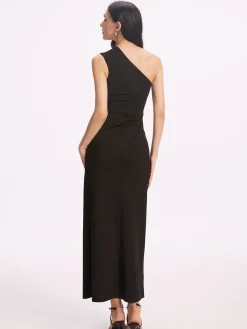 Online Asymmetrical Collar Long Dress Black Dresses|Cocktail & Party Dresses