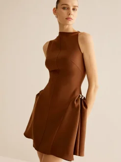 Hot Asymmetrical Collar Panel Ruched Dress Casual Dresses|Work Dresses