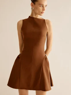 Hot Asymmetrical Collar Panel Ruched Dress Casual Dresses|Work Dresses