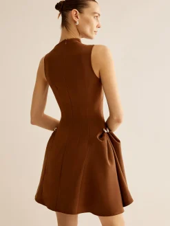 Hot Asymmetrical Collar Panel Ruched Dress Casual Dresses|Work Dresses