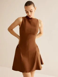 Hot Asymmetrical Collar Panel Ruched Dress Casual Dresses|Work Dresses
