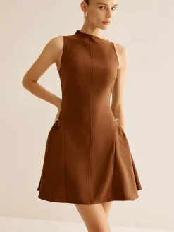 Hot Asymmetrical Collar Panel Ruched Dress Casual Dresses|Work Dresses