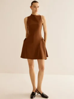 Hot Asymmetrical Collar Panel Ruched Dress Casual Dresses|Work Dresses