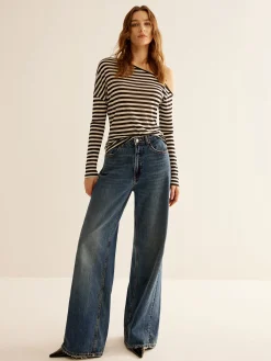 Sale Asymmetrical Collar Striped T-Shirt T-shirts|Tops