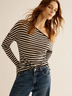 Sale Asymmetrical Collar Striped T-Shirt T-shirts|Tops