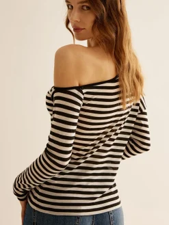 Sale Asymmetrical Collar Striped T-Shirt T-shirts|Tops