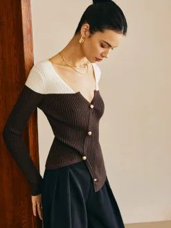 New Asymmetrical Color Block Skinny Sweater Sweater Tops|Sweaters & Cardigans