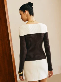 New Asymmetrical Color Block Skinny Sweater Sweater Tops|Sweaters & Cardigans