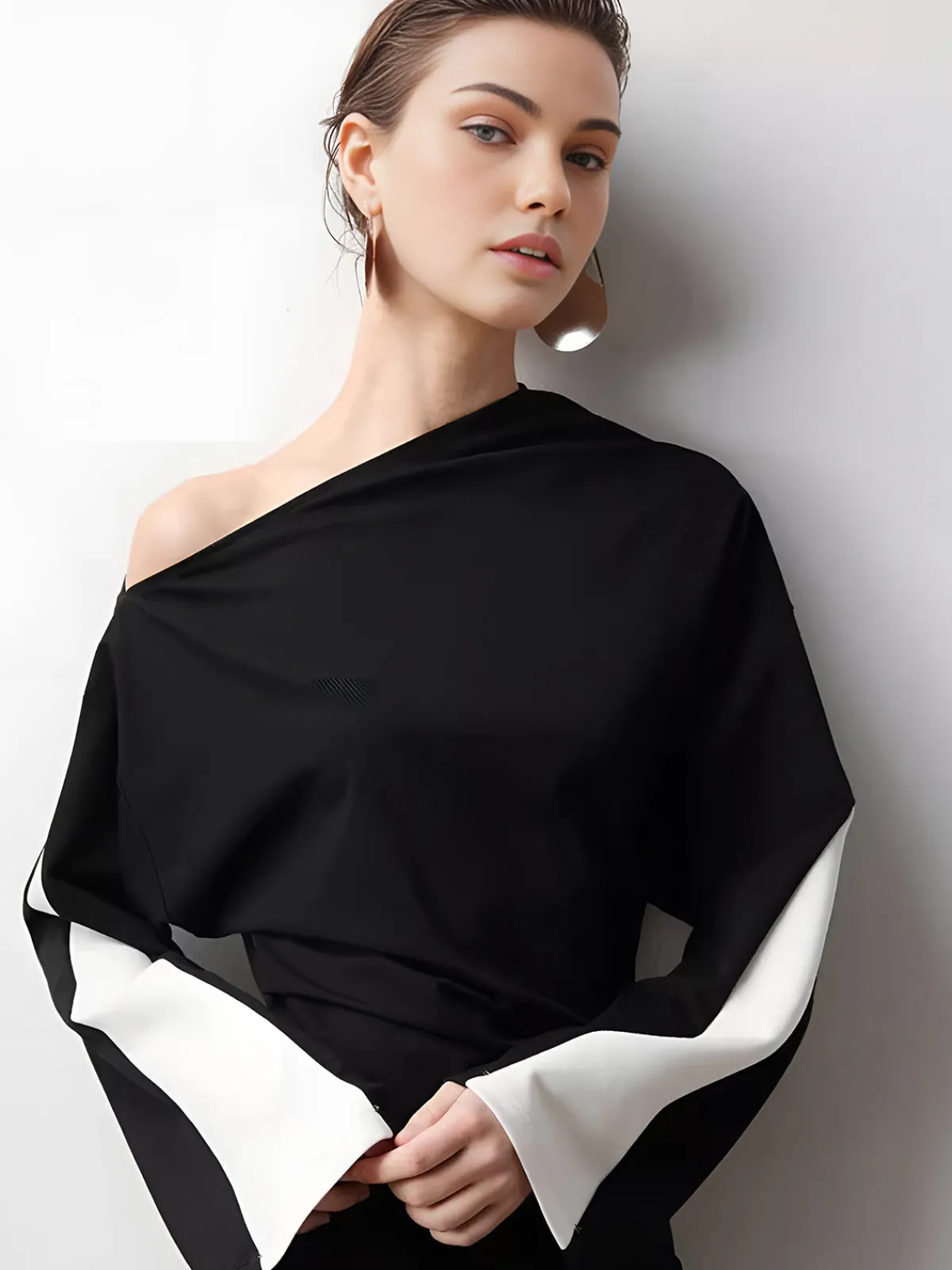 Hot Asymmetrical Color Block Jersey Blouse Blouses & Shirts|Matching Sets