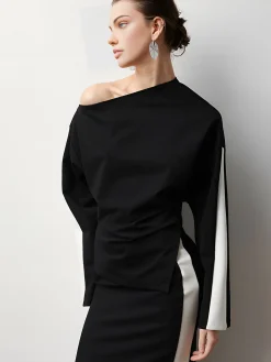 Hot Asymmetrical Color Block Jersey Blouse Blouses & Shirts|Matching Sets