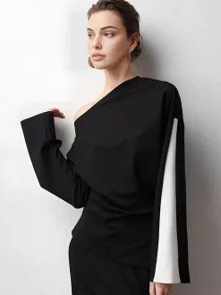 Hot Asymmetrical Color Block Jersey Blouse Blouses & Shirts|Matching Sets