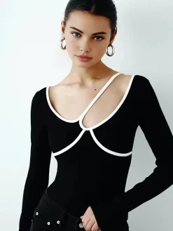 Asymmetrical Contrast Piping Blouse Blouses & Shirts|Tops