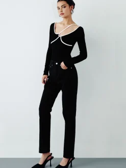 Asymmetrical Contrast Piping Blouse Blouses & Shirts|Tops