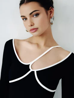Asymmetrical Contrast Piping Blouse Blouses & Shirts|Tops