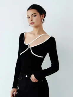Asymmetrical Contrast Piping Blouse Blouses & Shirts|Tops