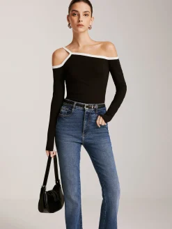Clearance Asymmetrical Contrast Strap Slim Top T-shirts|Tops