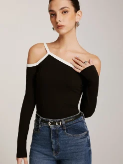 Clearance Asymmetrical Contrast Strap Slim Top T-shirts|Tops